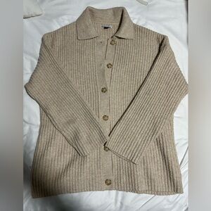 American Eagle Outfitters Women's Beige Ribbed Cardigan Sweater